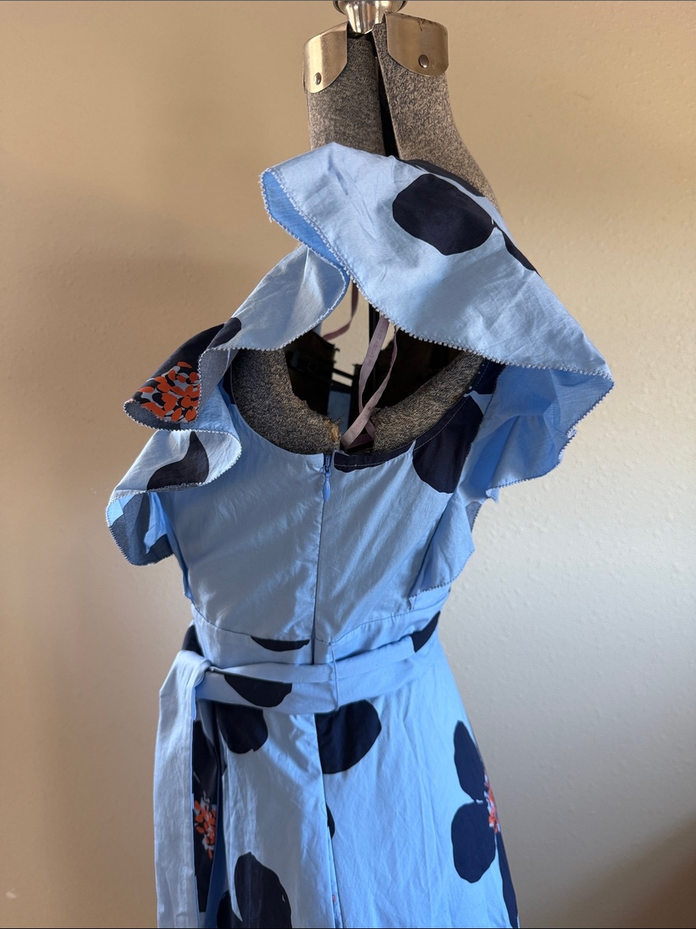 kate spade Light Blue Maxi Dress with Navy and Coral Floral Print - Picture 3 of 6